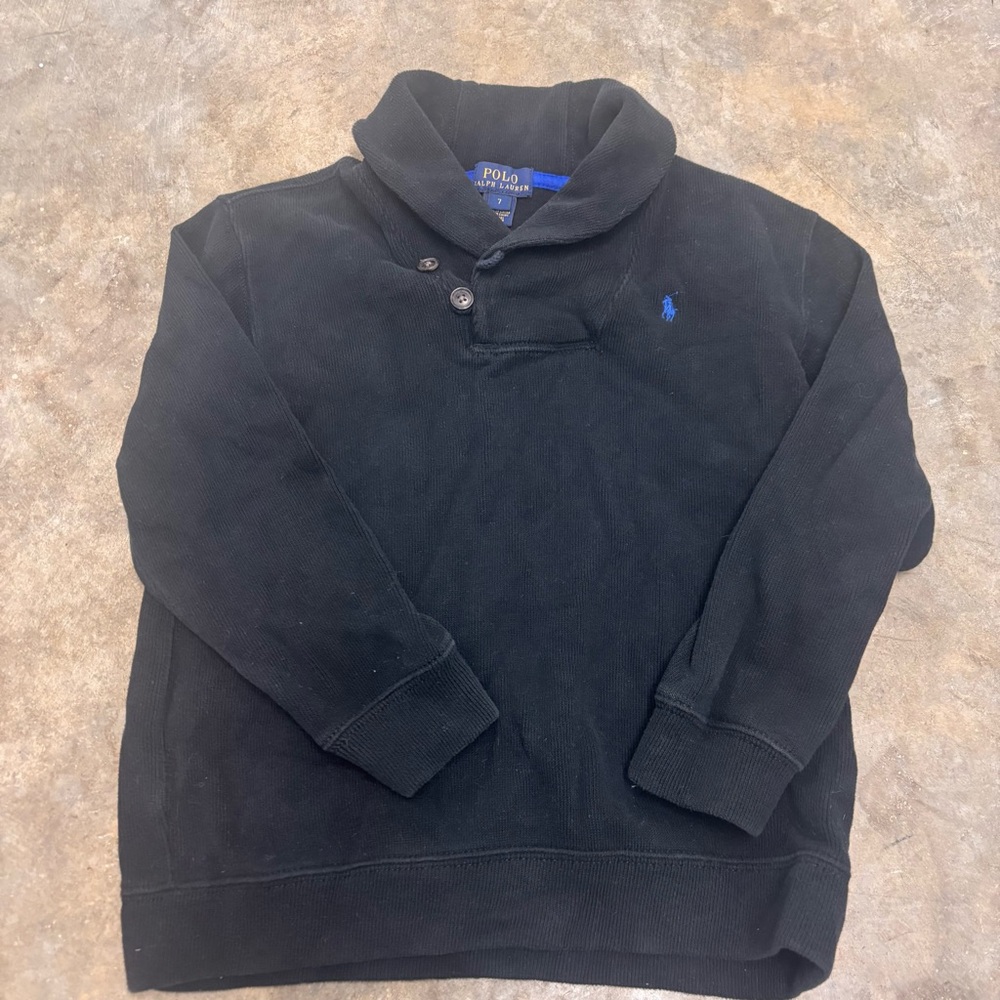 POLO Ralph Lauren Black & Blue Shawl Collar Sweater Boys 7 preppy academia